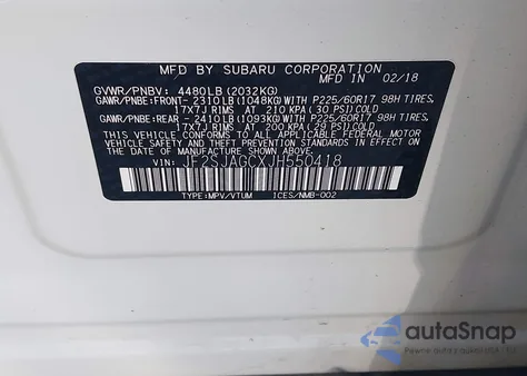 2018 Subaru Forester 2.5I Premium z USA, uszkodzony, nr VIN JF2SJAGCXJH550418